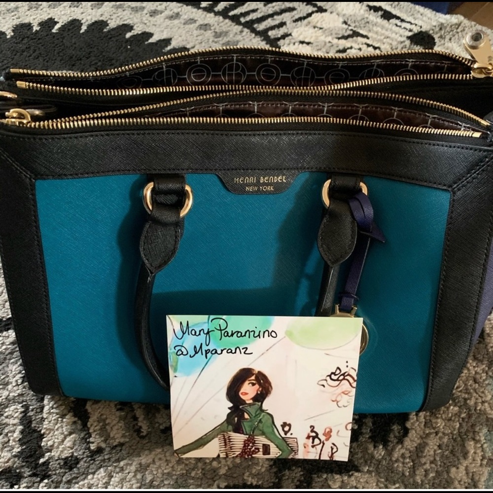 Henri Bendel Black and Teal Shoulder Bag